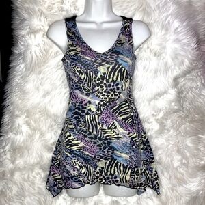 RUE21 Colorful Animal Print Lace Racerback Sharktooth Tunic Tank